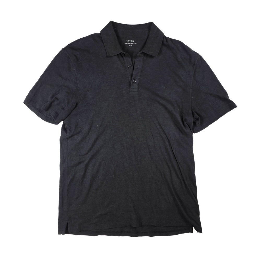 VINCE. Black Classic Slub Short Sleeve Polo Men's Size Medium